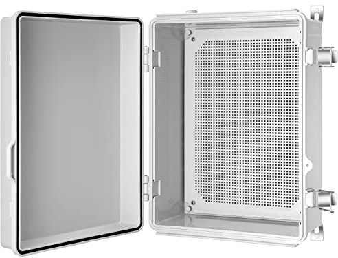 Gratury Junction Box, IP67 Waterproof Plastic Enclosure for Electrical Project, Hinged Grey Cover, Includes Mounting Plate and Wall Bracket 410×310×180mm (16.1x12.2x7.1)