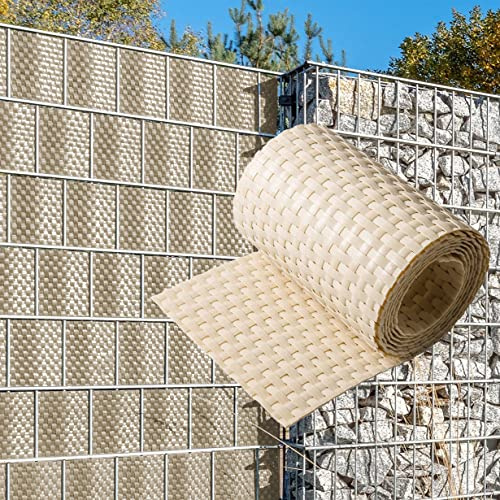 NYVI Polyrattan Sichtschutzstreifen Privafence Beige 255 x 19 cm 6 Rollen (15,3 Meter) - SPARSETS - Sichtschutz für Doppelstabmatten Zaun - Premium Zaunsichtschutz