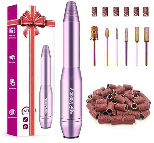 MelodyBetty Electric Nail Drill, Professional Acrylic Nail Drill Machine for Gel, Acrylic Nails, Portable USB Electric Nail File Efile Set with Iridescent Nail Drill Bits, Manicure Pedicure Nail Tools