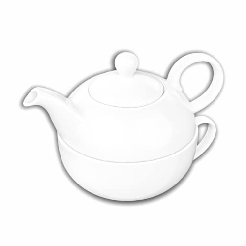 Wilmax Olivia Porcelain Teapot Cup and Warmer 2-in-1 375/340 ml Practical Ergonomic For Tea Connoisseurs For Dishwasher and Microwave White