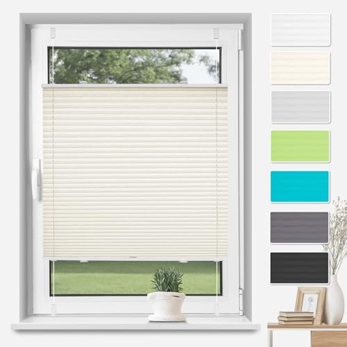 TFSKY Plissee Klemmfix ohne Bohren Beige B75 x H200 cm, Plisseerollo Jalousie Lichtdurchlässig Faltrollo Easyfix Sonnenschutz und Sichtschutz für Fenster & Tür