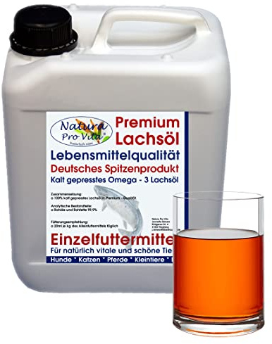 Lachsöl Koi kaltgepresst Omega 3 Öl für Fische Lebensmittelqualität Lachs Fisch Öl Koifutter Zusatz Astax Energie Immunkraft für Koi Frühjahr Herbst 5L