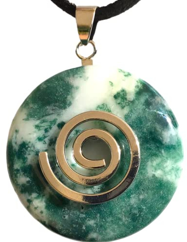 Steinfixx® - Premium Baumachat Donut optional als Kette mit Silber- oder Goldanhänger und 80cm Lederband | Heilstein | Edelstein | Chakra-Stein