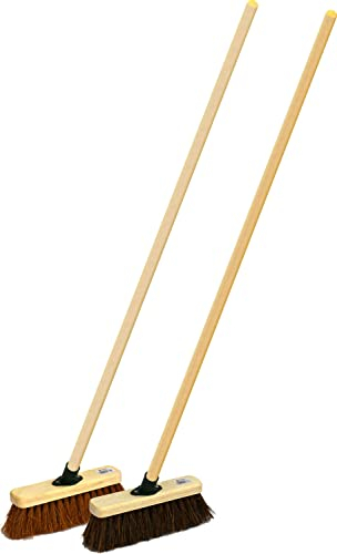 Twin Pack Wooden Sweeping Brooms Bassine Stiff Outdoor and Soft Coco Brush with Wooden Handles 10
