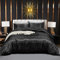 Luofanfei Schwarze Bettwäsche Satin 220x240 Glänzend Glanzsatin Seide Glatt Bettwäsche Set Sommer Uni Schwarz Luxus Streifen Muster Bettbezug 240x220 cm mit Reissverschluss und Kissenbezüge 80x80 cm