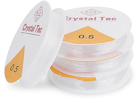 Prasacco 4 Rollen Elastische Schmuckfaden, Transparenter Elastischer Perlenfaden Reißfeste Schnur für DIY Basteln, Perlen Halskette Armband Schmuckherstellung - 13 m/Rolle (0.5mm x 13m)