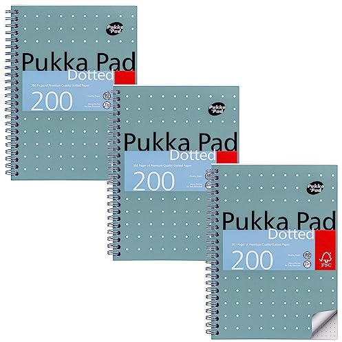 Pukka Pad A5 Dotted Metallic Jotta Book - Ideal für Graphing und Journaling 21 x 14,8 cm, Spiralbindung mit 80GSM Papier, 4-Loch gestanzte Ränder und perforierte Kanten, 200 Seiten, 3er-Pack, Gray