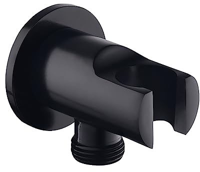Wandanschlussbogen mit Brausehalter Chrom,HSJKWPT Messing Square Wandanschlussbogen 1/2 Zoll Wandanschluss mit Duschkopfhalterung für Handbrause(Schwarz-B)