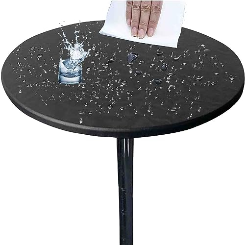 CAKERS Tischdecke Rund Elastische, Gartentischdecke Outdoor Tischdecke, Wasserdicht Rutschfestem Runden Tischdecken, Wachstuchtischdecke mit Gummizug (90cm Durchmesser,Schwarz)