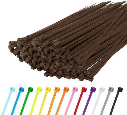 Armpow 500 Stücks 300mm x 4.8mm Nylon Kabelbinder uv bestaendig Selbstsichernde Kunststoff Kabelbinder UV Beständig mit 50 Lbs Zugfestigkeit für Innen und Außen(braun)