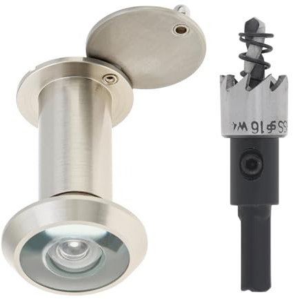 HOJLKLD Mirilla de latón macizo de 200 grados con broca de 16 mm, visor de diámetro de tubo de 5/8 pulgadas con cubierta de privacidad resistente para puertas de 1-3/8 a 2-1/6 pulgadas (níquel