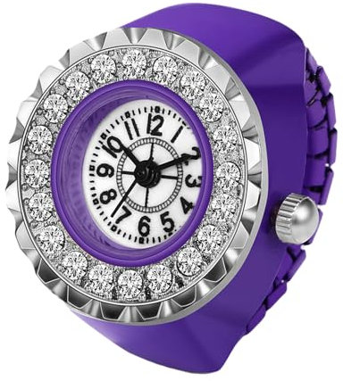 Silverora Fingeruhr Ringuhr Damen Elastische: Strass Volldiamant Analog Quarz Uhrenring Verstellbar Ring Uhren mit Arabische Ziffern Genschenke für Frauen Mädchen Lila