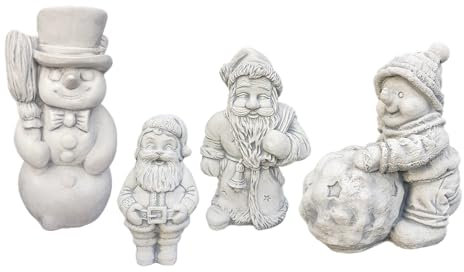 gartendekoparadies.de Massive Steinfiguren lustiges Winter - Figuren - Set 2 x Schneemann 2 x Weihnachtsmann 30 x 44 cm, Grau, 4-26 kg, aus Steinguss frostsicher