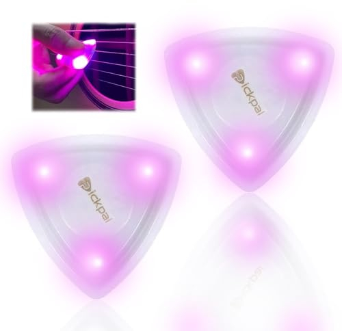 auvstar Leuchtender Gitarren-Bass-Pick Leuchtende Hochwertige Plektren für Gitarre Automatisches LED-Beleuchtetes Gitarrenplektrum Leuchtendes Bunt Beleuchtet Gitarren-Plektrum(Stil A, Lila 2St)