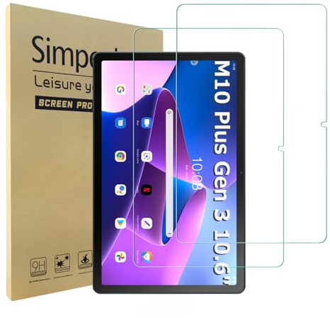 Simpeak 2 Piezas Protector Pantalla Compatible para Lenovo Tab M10 Plus 3rd gen 10.6 2022, Cristal Templado Premium Complet Bubble Free/HD/Anti-Huella