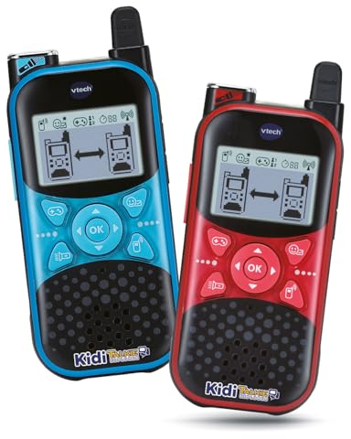 VTech KidiTalkie Explorer blau/rot, Walkie-Talkies für Kinder mit Taschenlampe und Spracheffekten, Nachrichtensendung, Sprachwechselfunktion, Spiele, Geschenk für Kinder ab 4 Jahren, ESP-Version