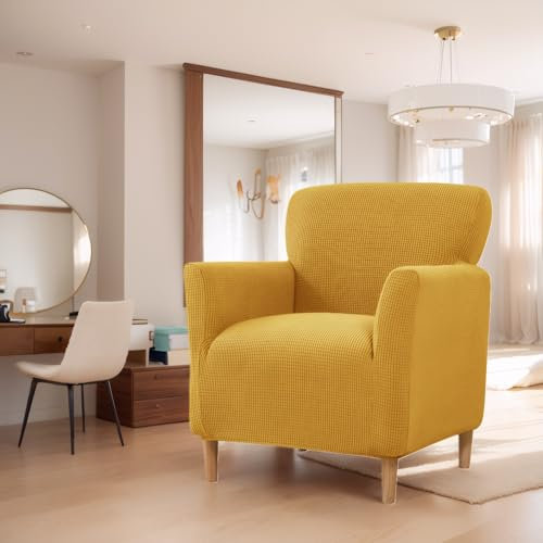 LiveGo Housse de Fauteuil de Banquet en Tricot Extensible avec accoudoirs, Housse de Chaise Extensible pour Salon, Housse de Fauteuil Souple Jaune Citron