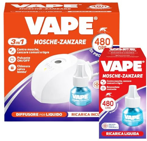 Vape Zanzare Diffusore Elettrico Con Ricarica Liquida Nuova Versione (Mosche e Zanzare)