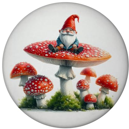 Gartenzwerg auf einem Fliegenpilz Magnet rund Zauberhafter Rot-Weißer Pilzzwerg Gartenfigur Statue Magnetischer Gartendeko