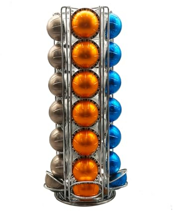 MaxMiuly Coffee Pod Holder for Nespresso Vertuo Vertuoline,Coffee Capsule Stand Rotating Vertuo Capsule Holder Storage Rack (Silver 35 pods)