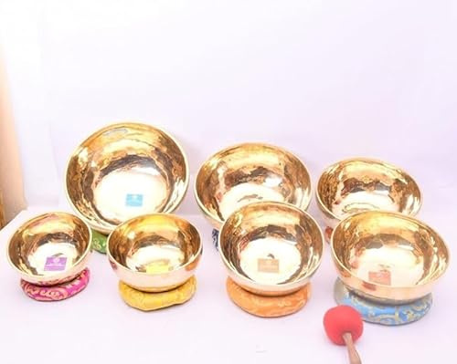 Amilav Collections Lot de 7 bols chantants professionnels pour la guérison des chakras tibétains (diamètre : 15,2 à 27,9 cm)