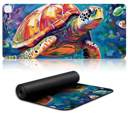 Tapis Clavier pour Souris Laser/Optique Tortue vibrante Tapis Souris étendu Tapis Souris Jeu Chauffant (70 x 31 x 0,3) cm 3 Niveaux d'arrêt Automatique, Tapis en Cuir PVC Grand Tapis Bureau