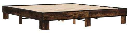 vidaXL Bettgestell, Bett Doppelbett für Schlafzimmer, Bettrahmen mit Lattenrost, Schlafzimmerbett, Räuchereiche 200x200cm Holzwerkstoff Metall