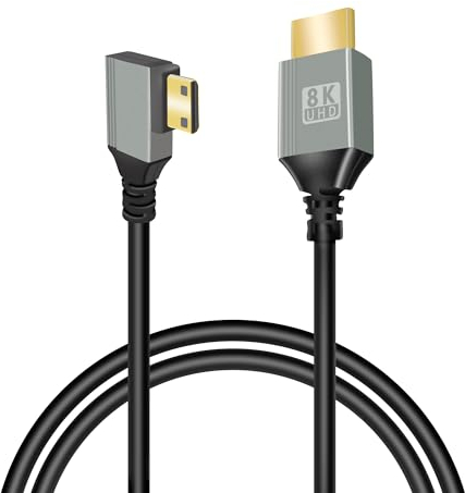 GELRHONR Câble mini hdmi vers hdmi 8k, câble mini hdmi à 90 degrés 2,1 haute vitesse 48gbps, prise en charge 8K@60Hz 3D, for DSLR Camera Camcorder, Projector, HDTV, Laptop(Mini HDMI right angle 1M)