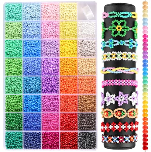 Funtopia Einheitliche 3mm Perlen für Armbänder, 39 Farben 8200 Stück Perlen Zum Auffädeln, Perlen Set Kinder Mädchen Friendship Bracelet Kit für Bastelset