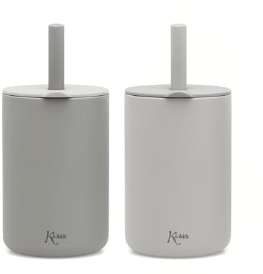 Kiokids 2 Vasos En Silicona Gris Con Pajita