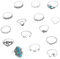 MKVZIYE Set aus 15 Knöchelringen für Frauen und Mädchen, offener Ring mit Mond-Pentagramm und türkisfarbener Blume, Vintage Boho und Punk Style, verstellbar in verschiedenen Größen (Silber)