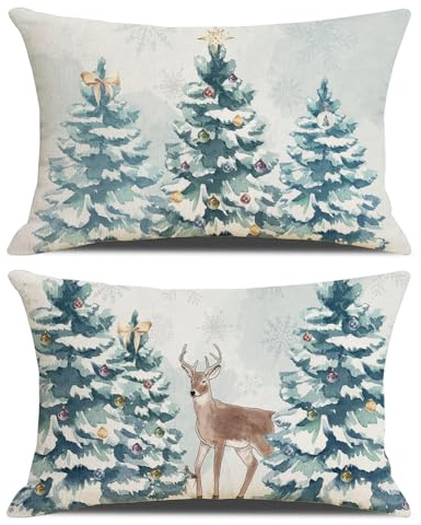 2 Stück Kissenbezug Weihnachten 50x30,Weihnachtskissenbezug Rechteck,Weihnachtsdeko Innen,Leinen Kissenhülle Weihnachten,Weihnachtsdeko Christmas Für Wohnzimmer Schlafzimmer Sofa Decorations (Stil-D)