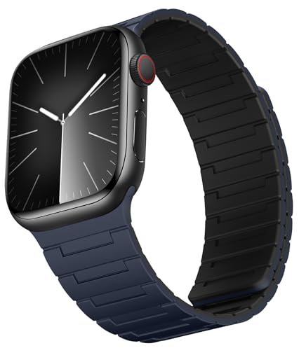 Suphart Starke Magnetische Armband Kompatibel mit Apple Watch Armband 49/46/45/44/42/41/40/38mm, Silikon Ersatzband für iWatch Ultra 2 SE Serie 10 9 8 7 6 5 4（42/41/40/38, Blau-Schwarz）
