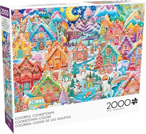 Buffalo Games - Buntes Cookietown – 2000-teiliges Puzzle für Erwachsene, herausforderndes Puzzle, perfekt für Spieleabende – fertige Puzzle-Größe ist 38,50 x 26,50 cm