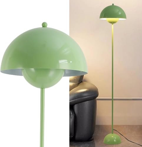 Alpinaluz Lámpara de Pie de Acero con Pantalla Abovedada – Estilo Moderno, Nórdico y Retro – Luz Indirecta – Casquillo LED E27 – Interruptor de Pie para Salón, Dormitorio o Comedor (Verde)