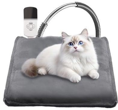 45 x 45CM Pet Heating Pad , 35℃-50℃ Adjustable Temperature Kitten Dog Heat Pad with Timer, Waterproof Pet Blanket with 1.8m/5.9ft Chew Resistant Cord, Heat Resistant Mat with Auto Shut Off (Grey)