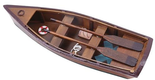 NAUTIMALL Handgefertigtes Ruderboot-Modell aus Holz mit Rudern, Vintage-dekoratives Miniaturboot für Heimdekoration, nautisches Geschenk und Sammlerstücke, Miniatur-Kanu, nautisches Segelboot-Dekor