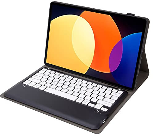 Bueuwe Funda con Teclado para Redmi Pad Pro de 12,1 Pulgadas, Teclado Bluetooth Desmontable con Cubierta Trasera Suave de TPU,Negro