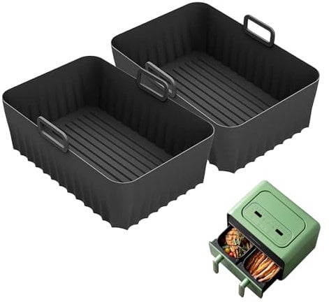 GVSS 2 Pieces Silicone Air Fryer Mould 21.5 cm x 14.5 cm x 7 cm Compatible with Ninja Foodi AF300EU AF400EU for Dual Air Fryer for Cosori, for Tefal, for Philips