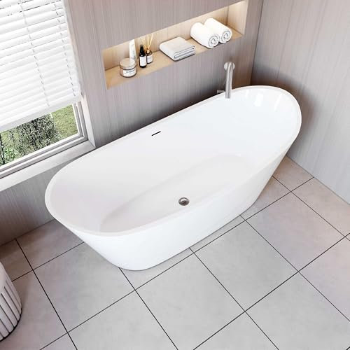 AICA Baignoire îlot ovale - 170 x 80 x 58cm - 310 L - En acrylique - Blanc - Avec bonde et trop plein - Moderne