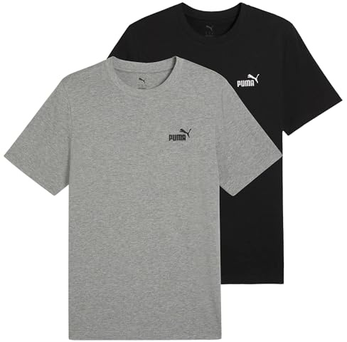 PUMA Herren T-Shirt 2er Pack - ESS Small No. 1 Logo Tee, Rundhals, Kurzarm, Uni Schwarz/Grau L