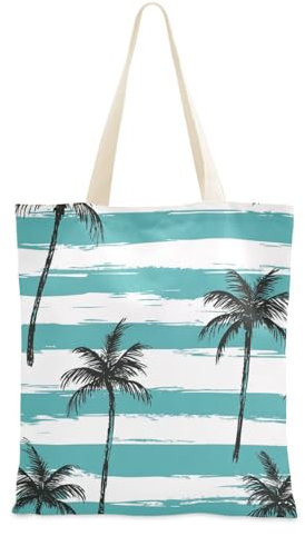 voucong Palm Tree Summer Beach Blue Tote Bag Canvas for Women With Pockets With Handles Reusable Tote Bags Bulk Gifts, Palm Tree Summer Beach Blue, One Size