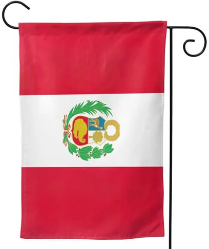 Bandera de jardín pequeña de Perú con impresión vertical de doble cara, bandera de bienvenida para patio, decoración exterior de 12.5 x 18 pulgadas