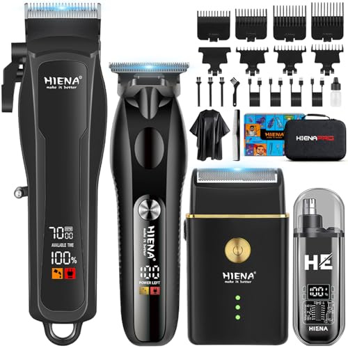 HIENA PRO Profi Haarschneidemaschine Set für Männer, Schnurloses Haarschneider, Barttrimmer, Folienrasierer, Nasentrimmer Set, USB Wiederaufladbares Komplettes Elektrischer Haarschneide-Kit