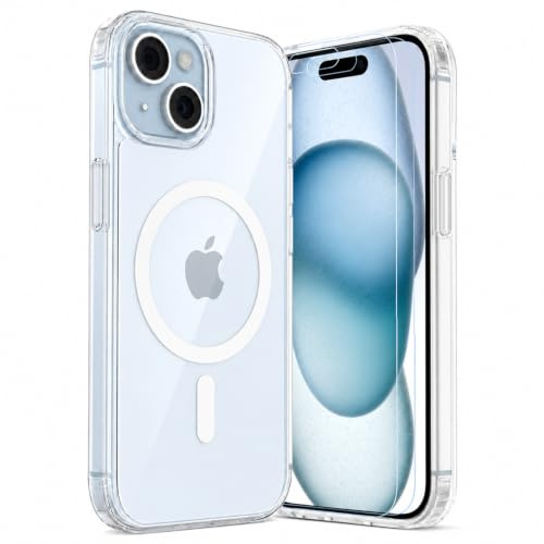 LUNOVATE Magnetic Shockproof for iPhone 15 Case Clear, Protective Cover Anti Yellow Transparent Phone Case with 2 Screen Protector for iPhone 15 - Clear