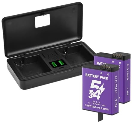 Batterie D'appareil Photo 2250 MAh + Chargeur LCD - Compatible avec Osmo Action 5 Pro, Action 4, Action 3(2PC 1Charger)