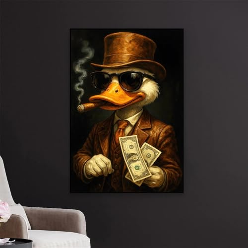 ZHUOYA Duck Wandkunst-Poster, Erfolg, Gold-Dollar-Druck, motivierender Cartoon, Geld, Leinwandgemälde, moderne Bürodekoration (40 x 60 cm)