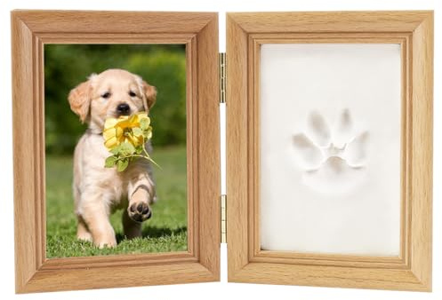 Zykra Pfotenabdruck Set Hund Katze, Hundepfoten Abdruck Holz Bilderrahmen, 3D Holz Bilderrahmen Pfotenabdruck, Haustier-Fotorahmen, Geschenke Hundebesitzer Katze, für Handabdruck und Fußabdruck Baby
