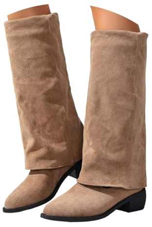 ticticlily Stivali Donna Invernali Cowboy Stivaletti con Tacco Fold Over Boots