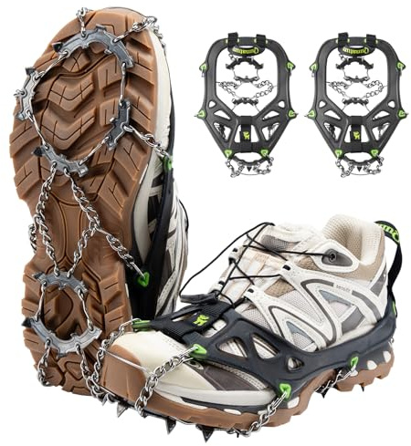 Qunature Grödel für Wanderschuhe, Steigeisen mit 22 Edelstahl-Spikes | für Schneeschuhe, Anti-Rutsch-Schuhspikes Eiskrallen für EIS, Schnee & Glätte, Zum Bergsteigen Trekking Wandern Klettern